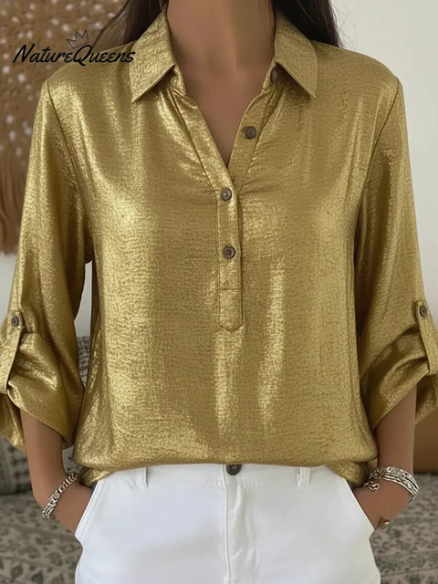 Women's Henley Collar Satin Shirt