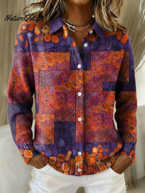 Women's Retro Patchwork Geometric Abstract Pattern Art Print Cowl Neck Sweater