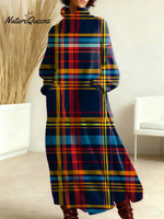 Women's Vintage Plaid Art Print Casual Cotton Knitted Dress