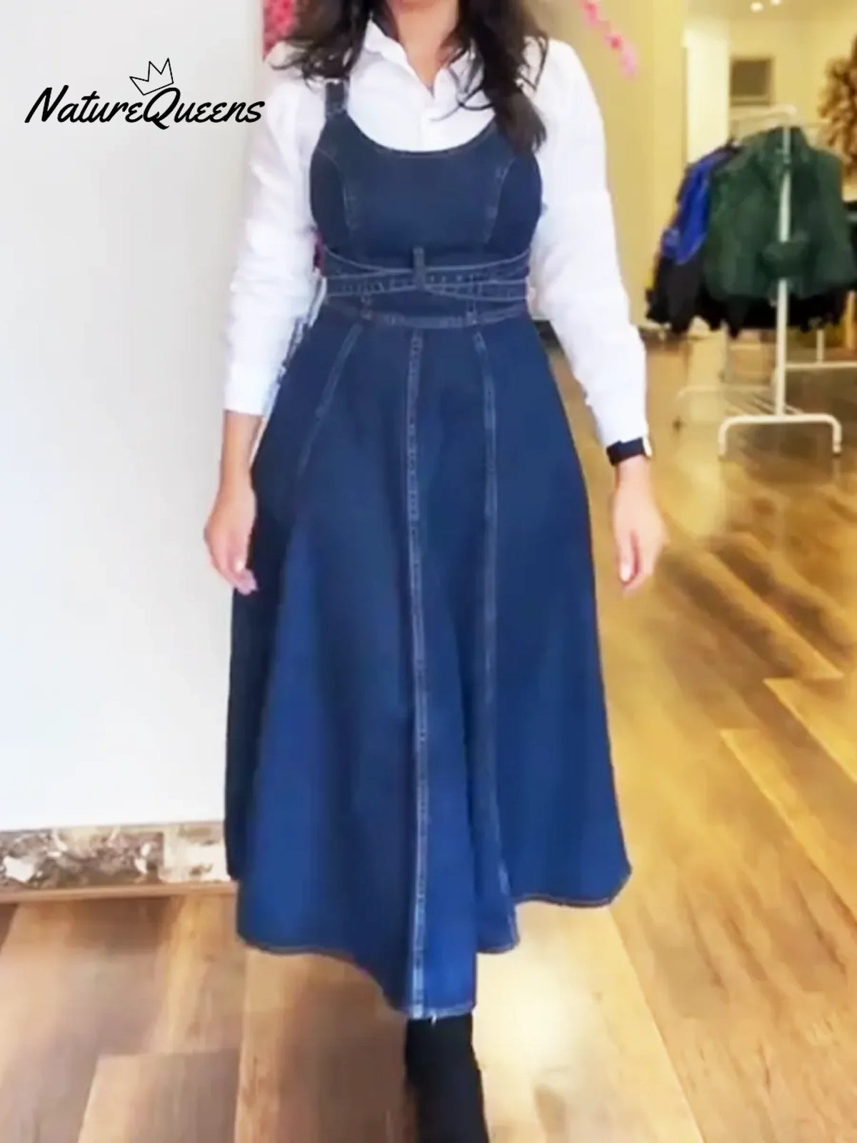 Women's Denim Vest And A-line Cotton Dress