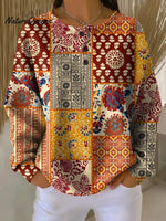 Women's Vintage Hippie Flowers Pattern Art Print Casual Waffle Sweatshirt