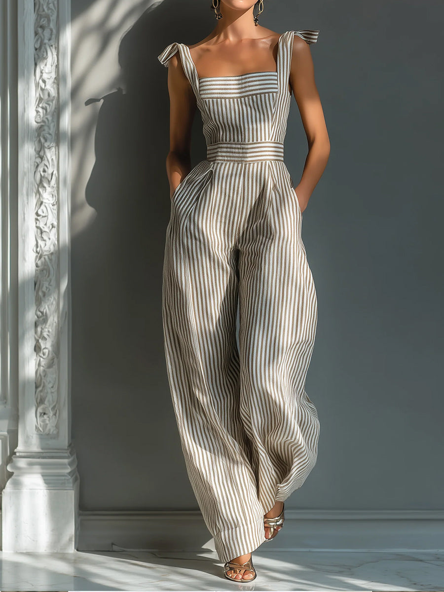 Stylish Striped Linen And Cotton Overalls