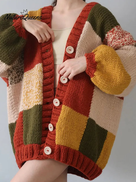 Women's Cozy Loose Plaid Cardigan