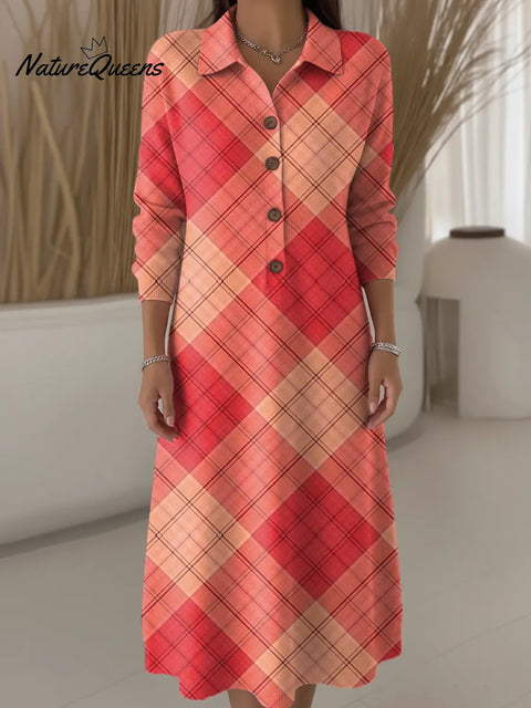 Women's Plaid Pattern Art Print Casual Knitted Dress