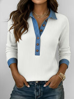 Casual Patchwork Denim Knit Top
