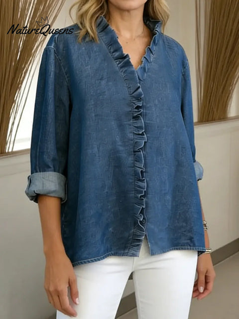 Women's V-neck Long-sleeved Casual Loose Denim Cardigan