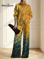 Women's Abstract Pattern Art Print Casual Cotton Knitted Suits