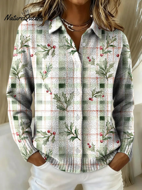 Women's Fresh Christmas Printed Collared Sweater