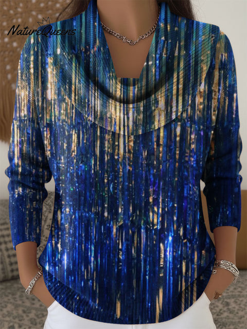 Women's Color Gradient Pattern Art  Print Cowl Neck Sweater