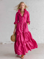 Retro Ruffled Stand-collar Maxi Dress