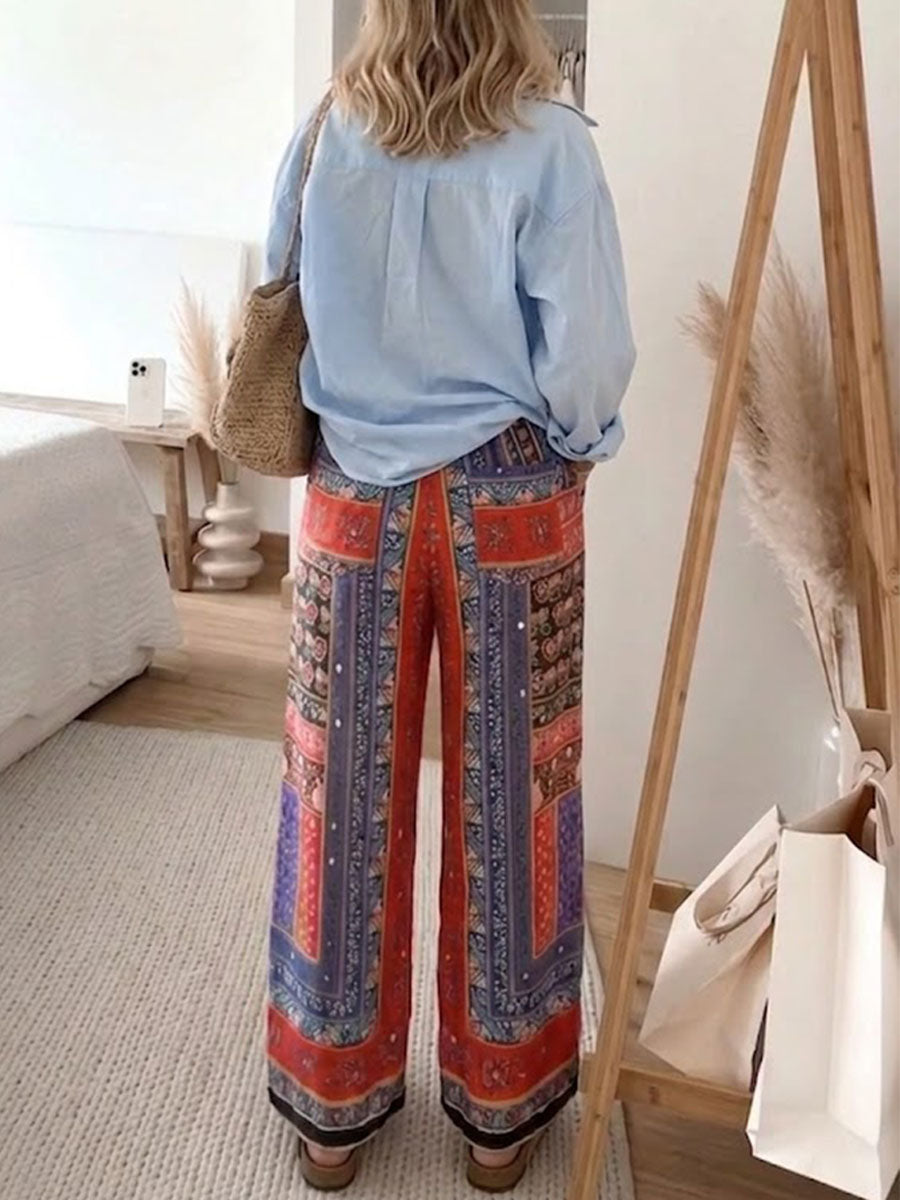 Women's Hippie-style Prints Elastic-waist Pants