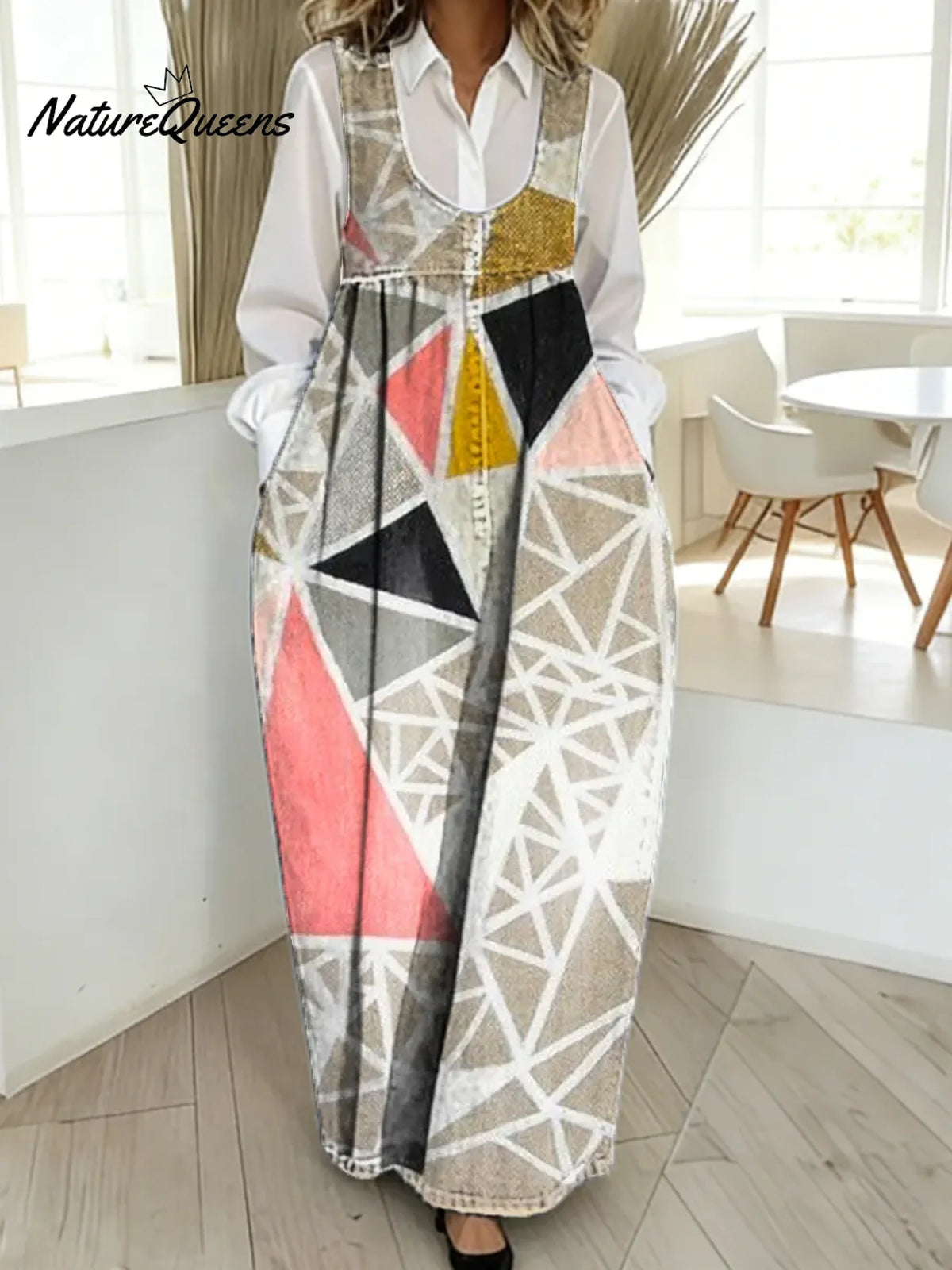 Women's Geometric Pattern Art Print Casual Cotton Denim Dress