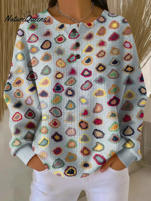 Women's Abstract Pattern Art Print Casual Waffle Sweatshirt