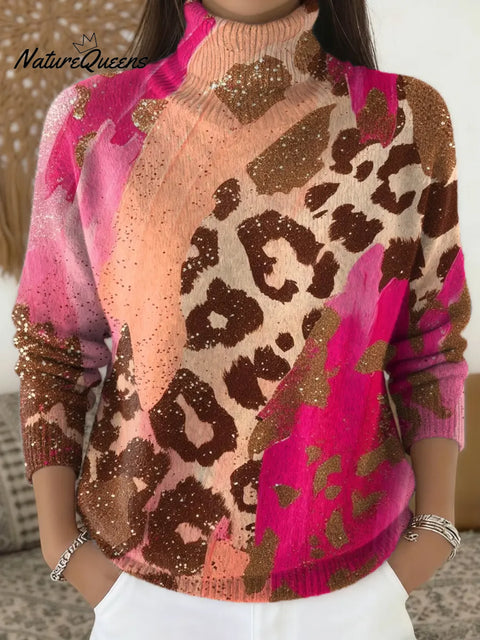 Women's Art Print Casual Turtleneck Sweater
