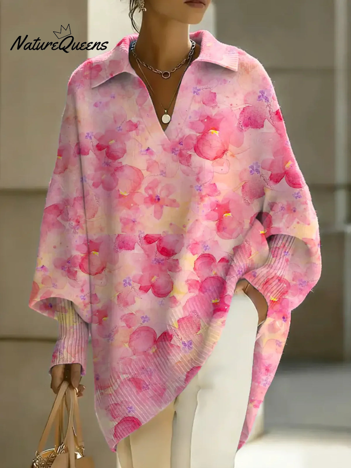 Women's Floral Art Print Casual Knit Sweater