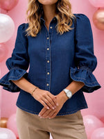 Women's Lapel Long-sleeved Loose Casual Denim Shirt