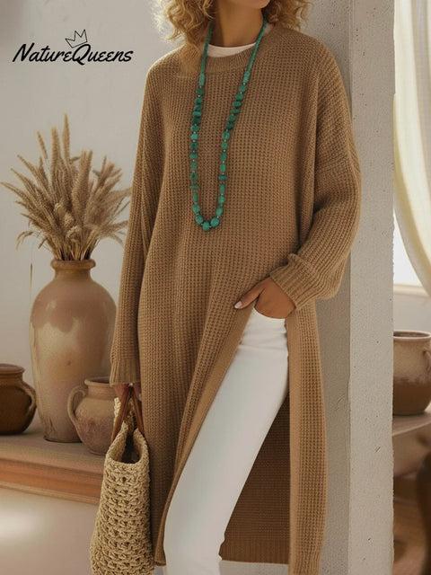 Elegant Cozy Slit Loose Knit Dress