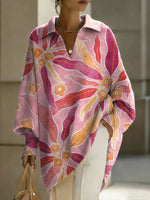 Women's Flowers Floral Patterns V-neck Long-sleeved Casual Loose-fitting Knitted Pullover Sweater