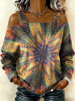 Women‘s Vintage Art Patterns Print Casual Cotton Denim Shirt