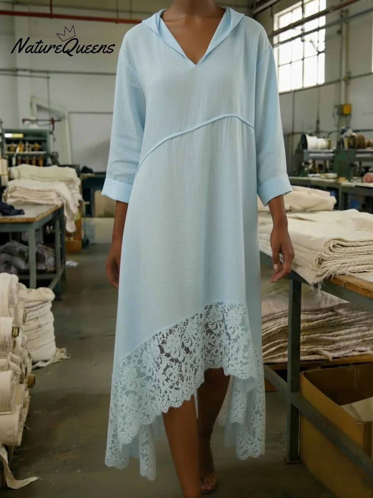 Women's Romantic And Flowing Lace Linen Dress