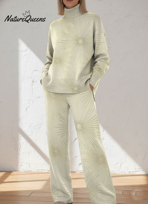 Mysterious Radiating Star Decorative Pattern Casual Stand Collar Long Sleeve Top And Pants