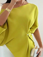 Elegant Off-shoulder Asymmetrical Design Buttoned Blouse