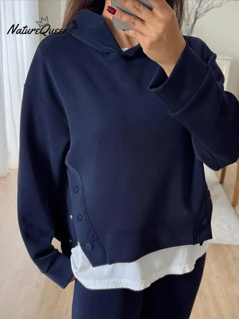 Women's Casual Cotton Hooded Sweatshirt And Pants Two-piece Set