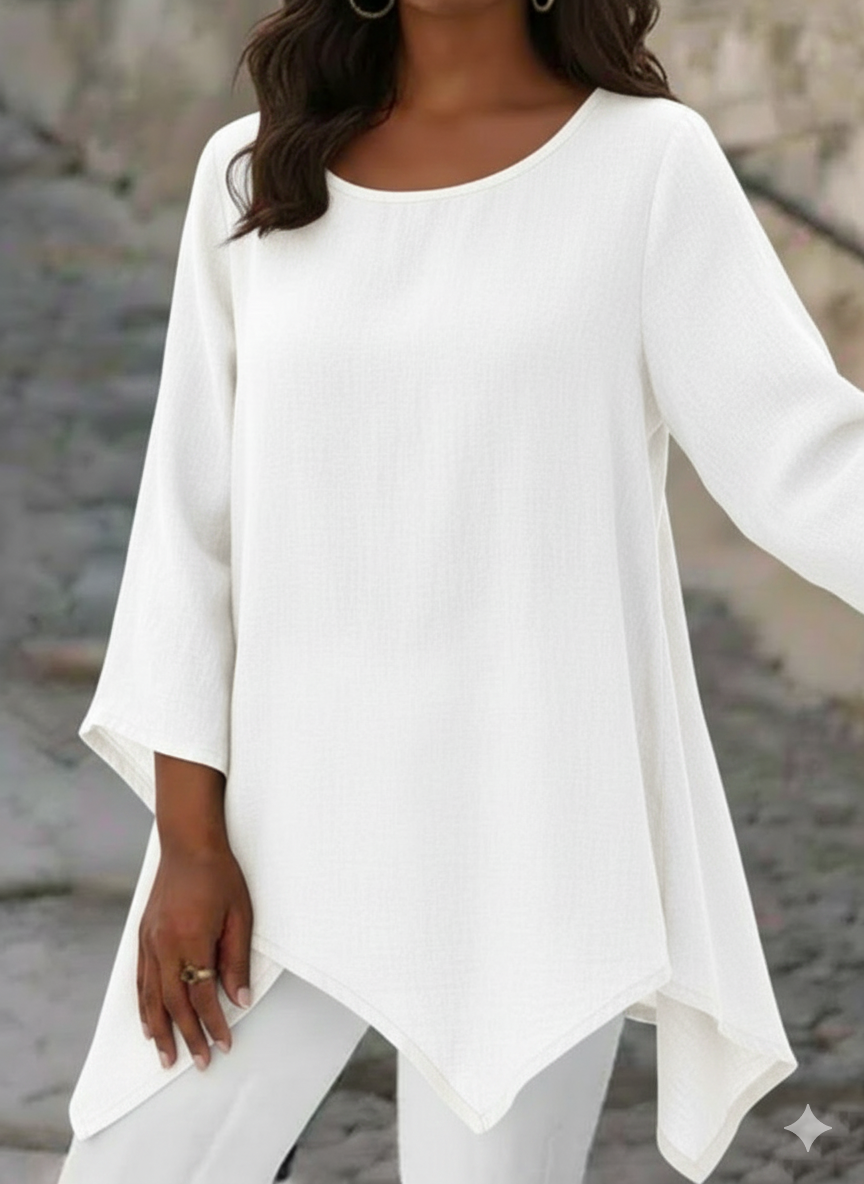 Cozy Elegant Irregular Hem Cotton And Linen Shirt Top