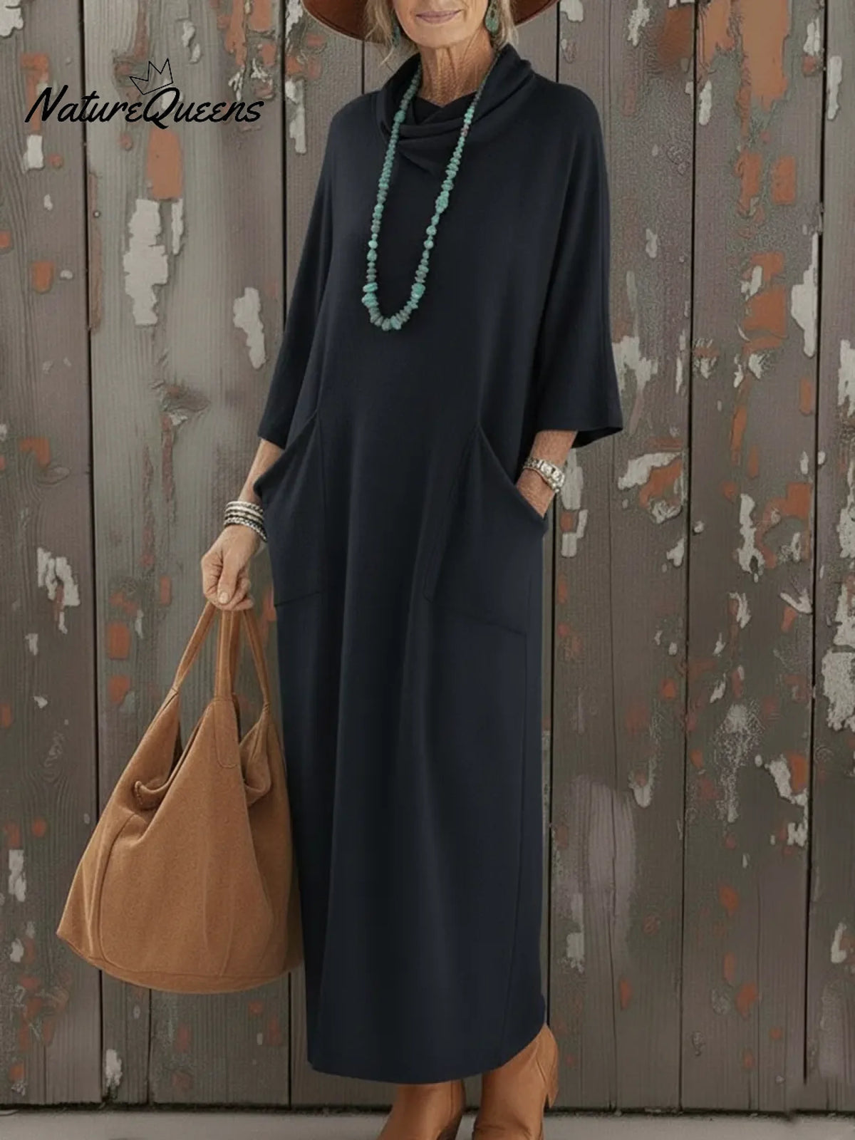 Cozy Cowl Collar Loose Pocket Knit Dress