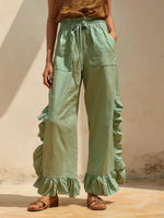 Women's Solid-color Casual Loose Cotton-linen Wide-leg Pants With Elastic Waist
