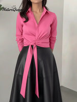 Women's Tie-front Cotton Long-sleeved Shirt