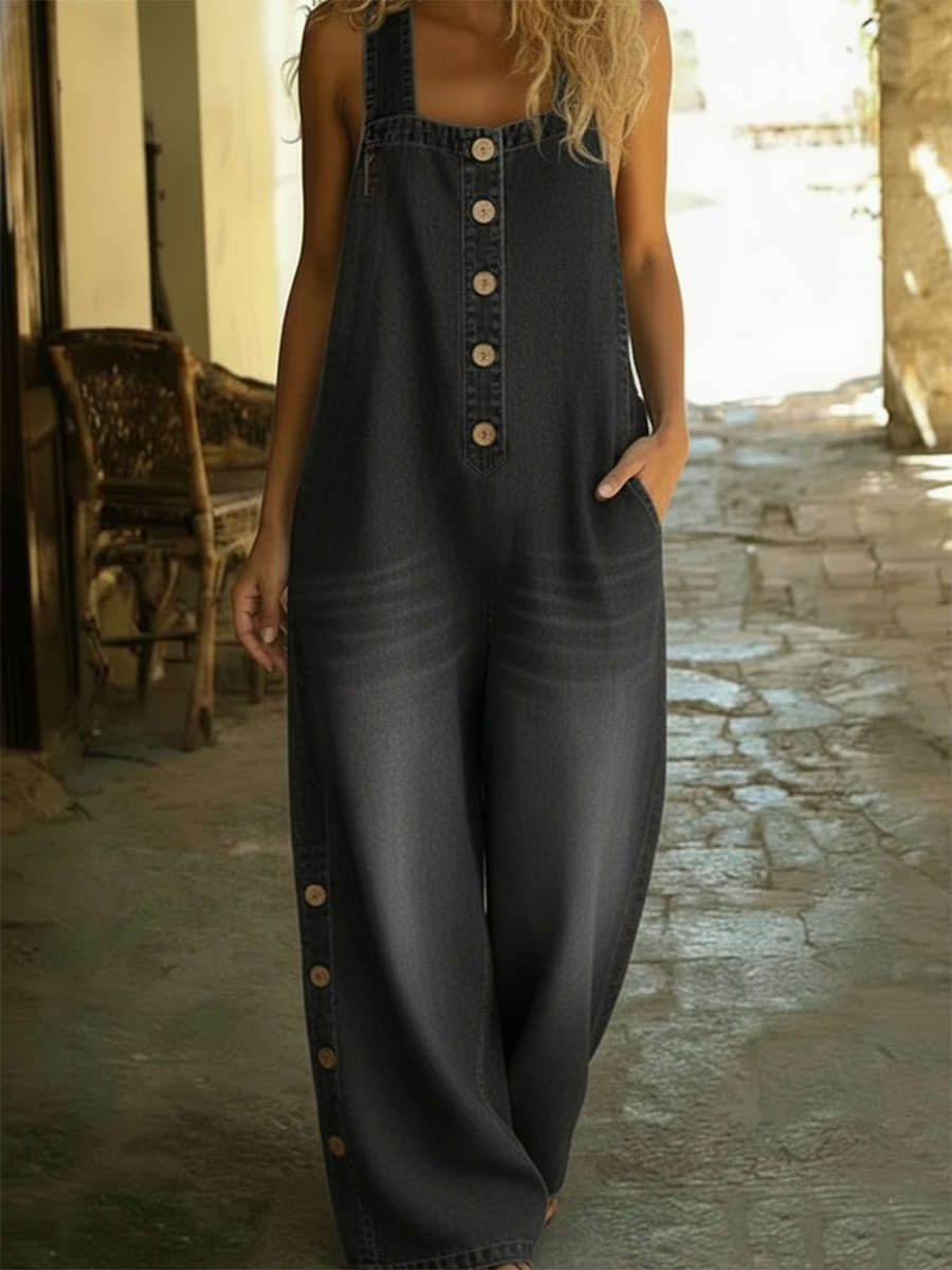 Casual Denim Overalls Jumpsuit