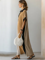 Loose And Comfortable Color-block Linen And Cotton Shirt Dress