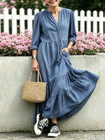 Women's Plaid Pattern Art Casual Long Sleeve Cotton Linen Dress
