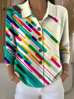 Women's Retro Patchwork Geometric Abstract Pattern Art Print Cowl Neck Sweater