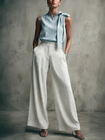 Women's Gentle And Graceful Blue And White Linen Suit