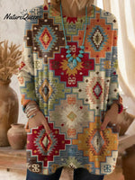 Women's Vintage Pattern Art Print Casual Cotton Knitted Sweater