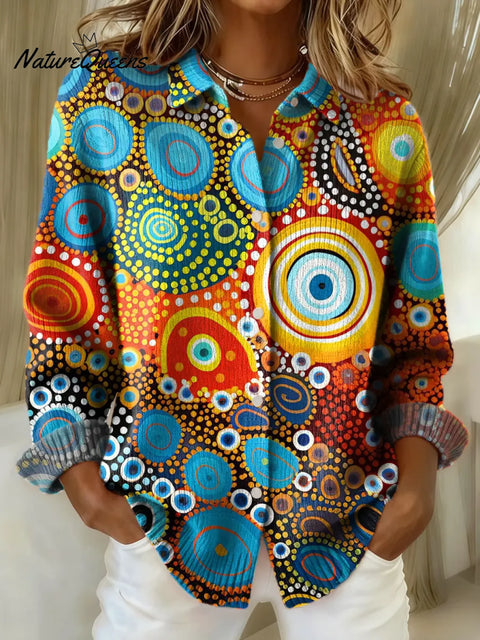 Women's Abstract Pattern Art Print Casual Cotton Knitted Sweater