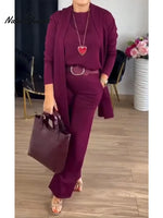 Women's Casual Cotton Cardigan And Pants Three-piece Set