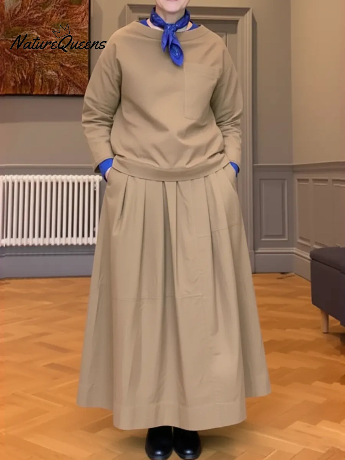 Women's Casual 100% Cotton Top And Skirt Two-piece Set