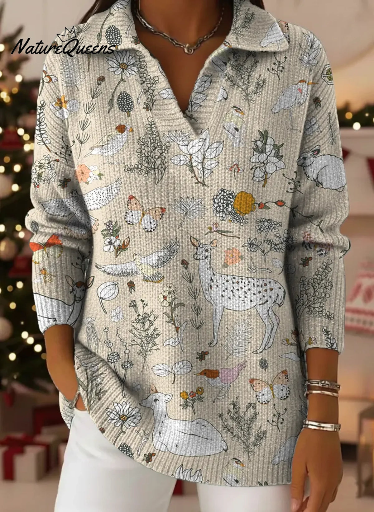 Women's VintageBotanical Garden Art Print Casual Sweater