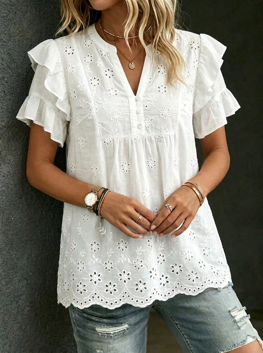 Women's Casual Cut-Out Floral Shirt