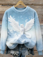 Women's Funny Cat Pattern Art Print Casual Velvet Sweatshirt