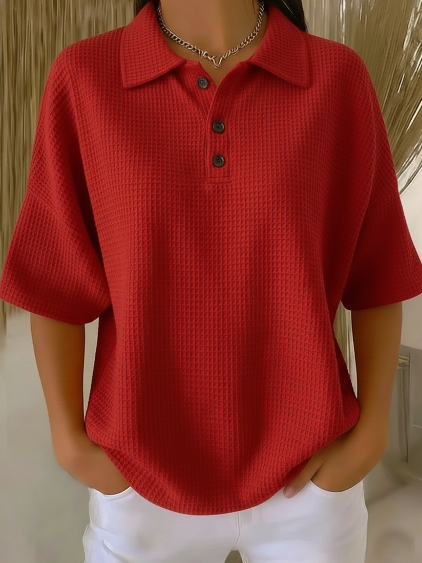 Casual Cozy Polo Collar Waffle Shirt