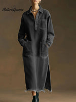 Women's Cardigan Collar Long Sleeve Casual Loose Denim Dress