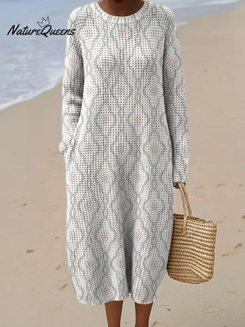 Simple Diamond Pattern Printed Round Neck Knit Dress