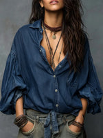Women's Lantern Sleeve Denim Shirt