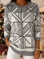 Women's Vintage Abstract Geometry Art Print Knit Pullover Sweater