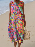 Women's Abstract Pattern Art Print Casual Cotton Dress