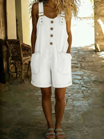 Casual Adjustable-strap Denim Jumpsuit Shorts